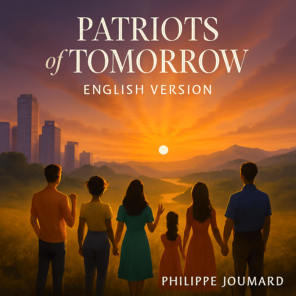 Official cover of Patriots of Tomorrow: A puzzle globe with united human silhouettes under a rising sun