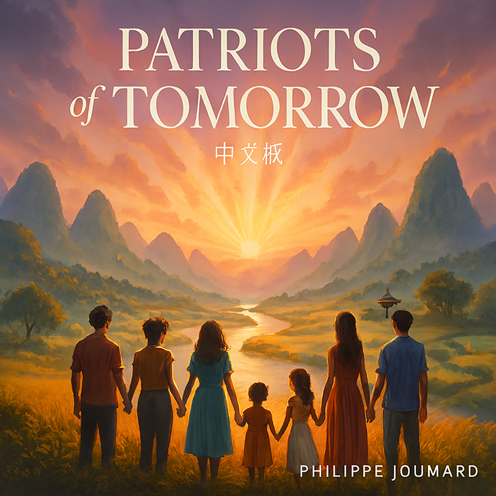 《Patriots of Tomorrow》中文版官方封面：拼图地球与太阳下联合的剪影